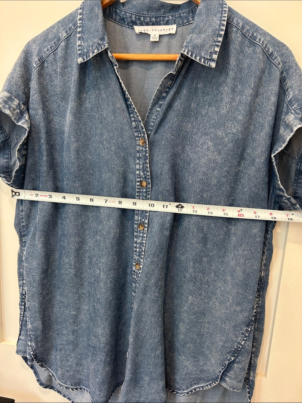 Jane and Delancey Washed Blue Denim Short Sleeve Button-Down - Picture 11 of 11